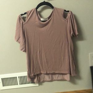 Blush colored off the shoulder blouse